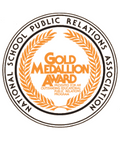 Gold medallion logo.